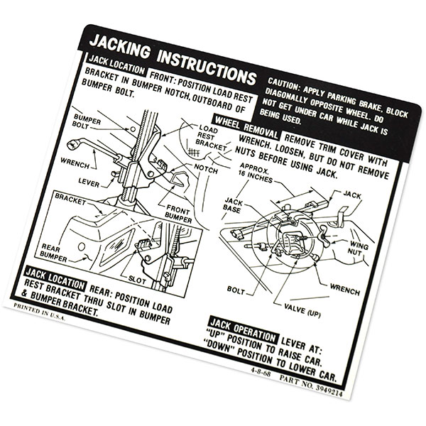 1969 Chevrolet Impala/Caprice/Bel Air JACK INSTRUCTIONS SEDAN/HDTP (DC0419) | DC2172P