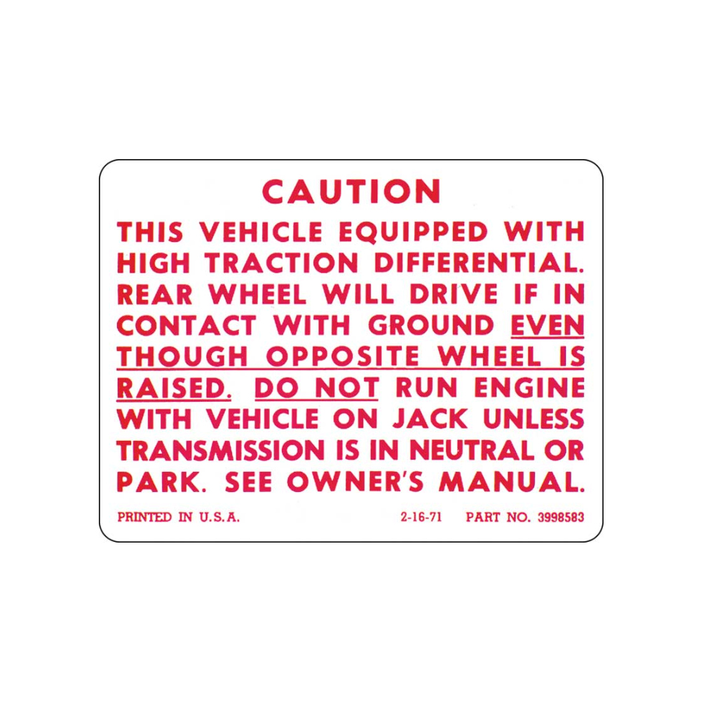 1977 Chevrolet Monte Carlo POSITRACTION WARNING DECAL (DC0321) MADE IN THE USA | DC0321