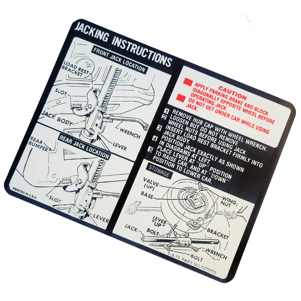 1972 Chevrolet Impala/Caprice/Bel Air DC0571 JACK INSTRUCTION SEDAN/HDTP | DC2178P