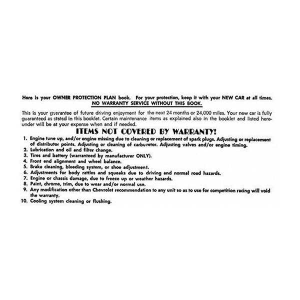 1966 Chevrolet El Camino WARRANTY WARNING DECAL DC0826 MADE IN THE USA | DC2188C