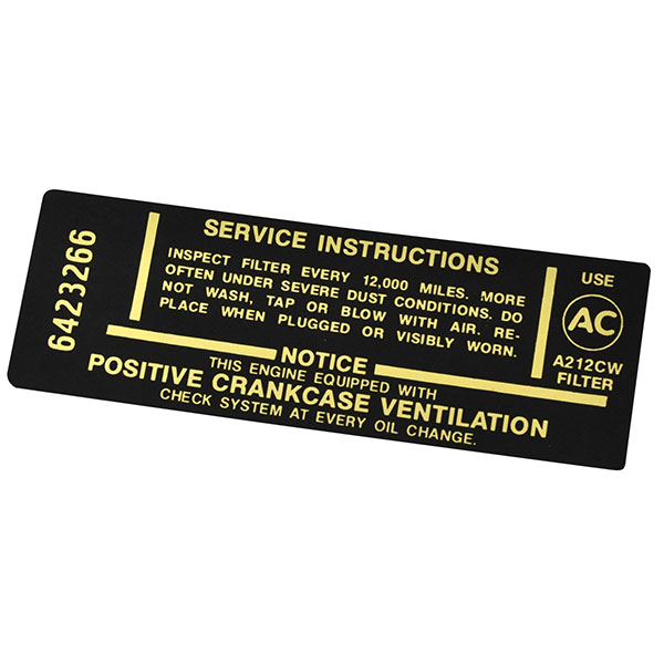 1967 Chevrolet Chevelle/Malibu 396/325 HP AIR CLEANER SERVICE INSTRUCTION DECAL | DC1966V