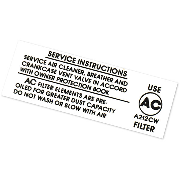 1969 Chevrolet Chevelle/Malibu 396/375 AIR CLEANER SERVICE INSTRUCTIONS DECAL A212CW EA (DC0671) | DC0671