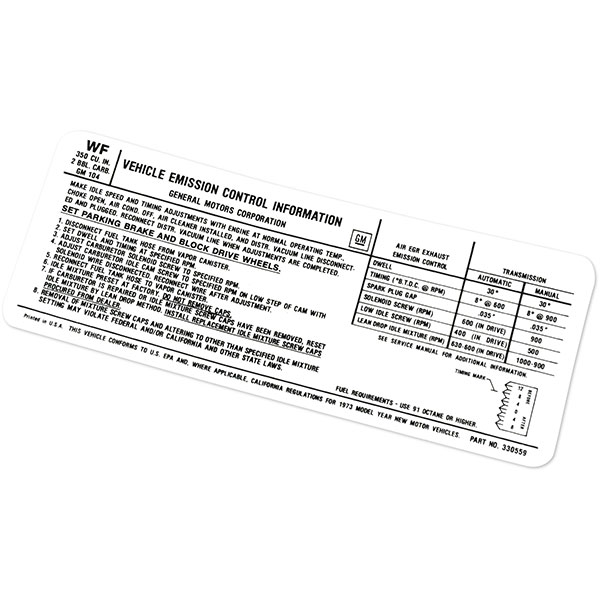 1973 Chevrolet Chevelle/Malibu 350-2V AT/MT EMISSION DECAL - WF (DC0503) | DC2103V