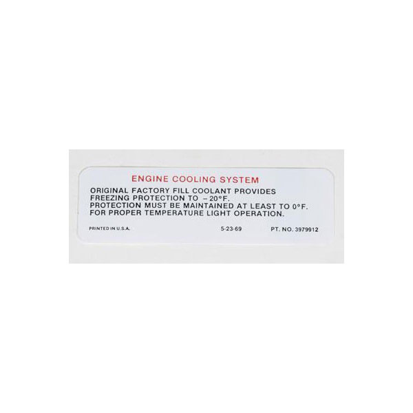 1970 Chevrolet Monte Carlo COOLING SYSTEM WARNING DECAL (DC0242) 3979912 | DC2132C