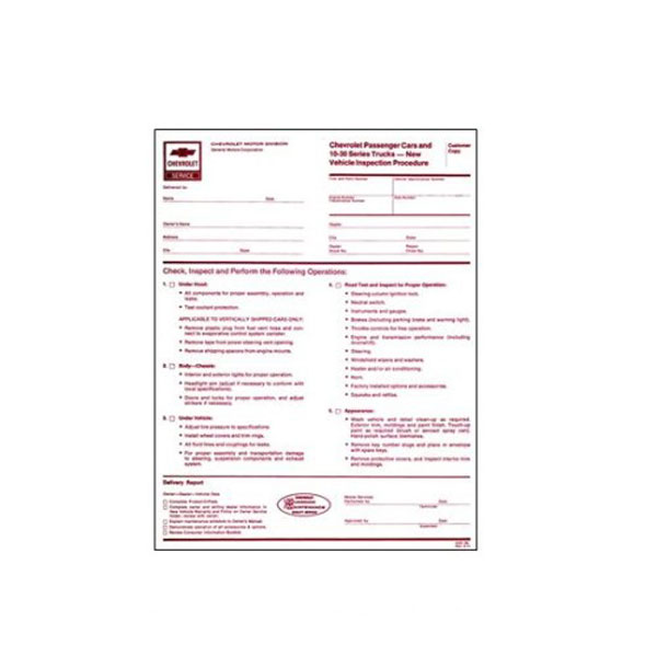 1970 Chevrolet Chevelle/Malibu FACTORY NEW CAR PRE-DELIVERY SHEET | DC2200V