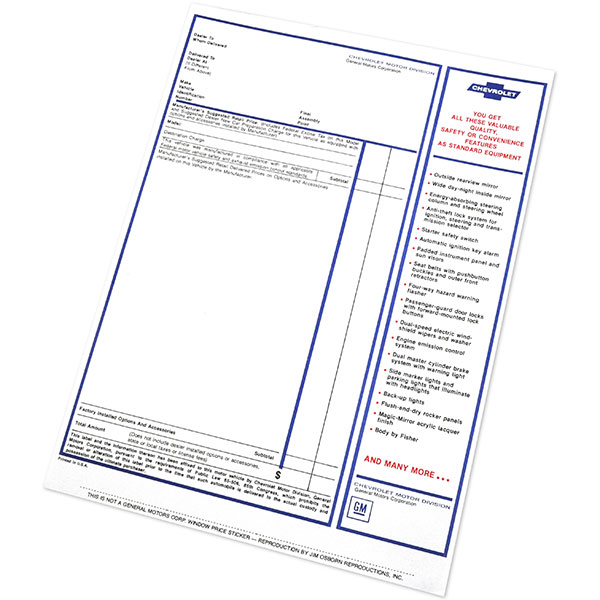 1969 Chevrolet El Camino NEW VEHICLE RETAIL WINDOW PRICE STICKER EA | DC0881