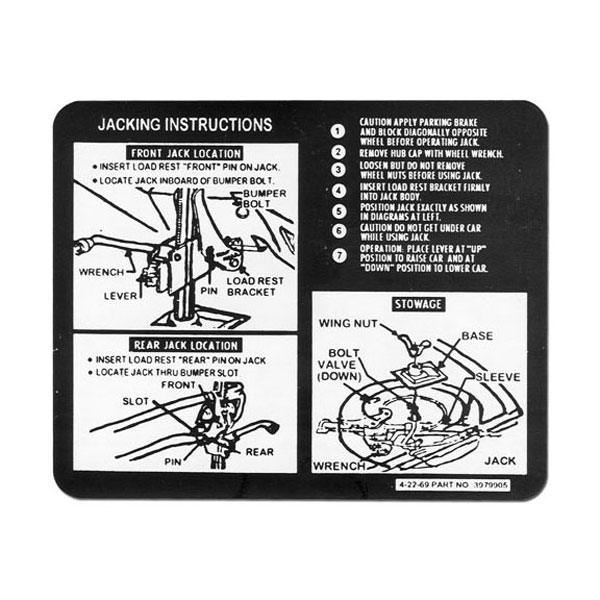 1970 Chevrolet Chevelle/Malibu EARLY JACK INSTRUCTION SEDAN/CONV DC0347 | DC2240V