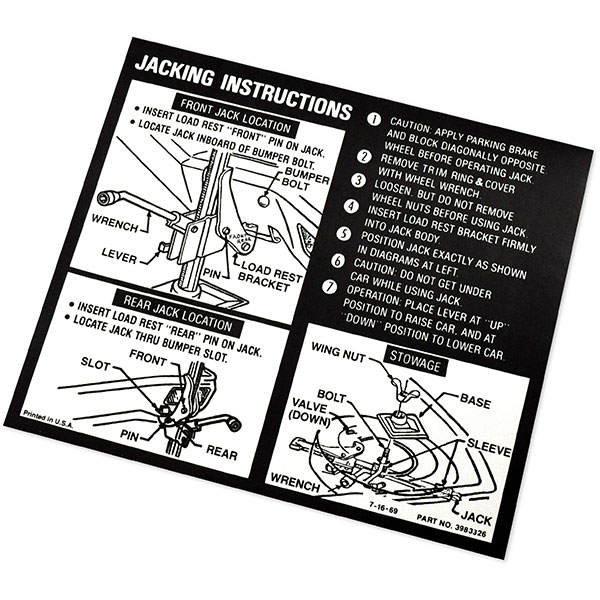 1970 Chevrolet Chevelle/Malibu LATE JACK INSTRUCTION SEDAN/CONV (DC0507) | DC2241V