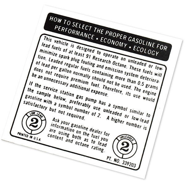 1974 Chevrolet Monte Carlo FUEL RECOMMENDATION DECAL (DC0475) | DC2481C