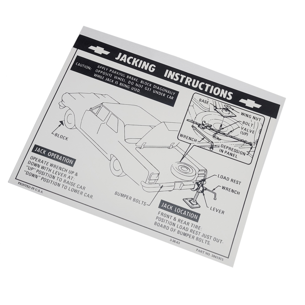 1965 Chevrolet Chevelle/Malibu JACK INSTRUCTIONS DECAL DC120 (GM # 3841915) - EA | DC2263V