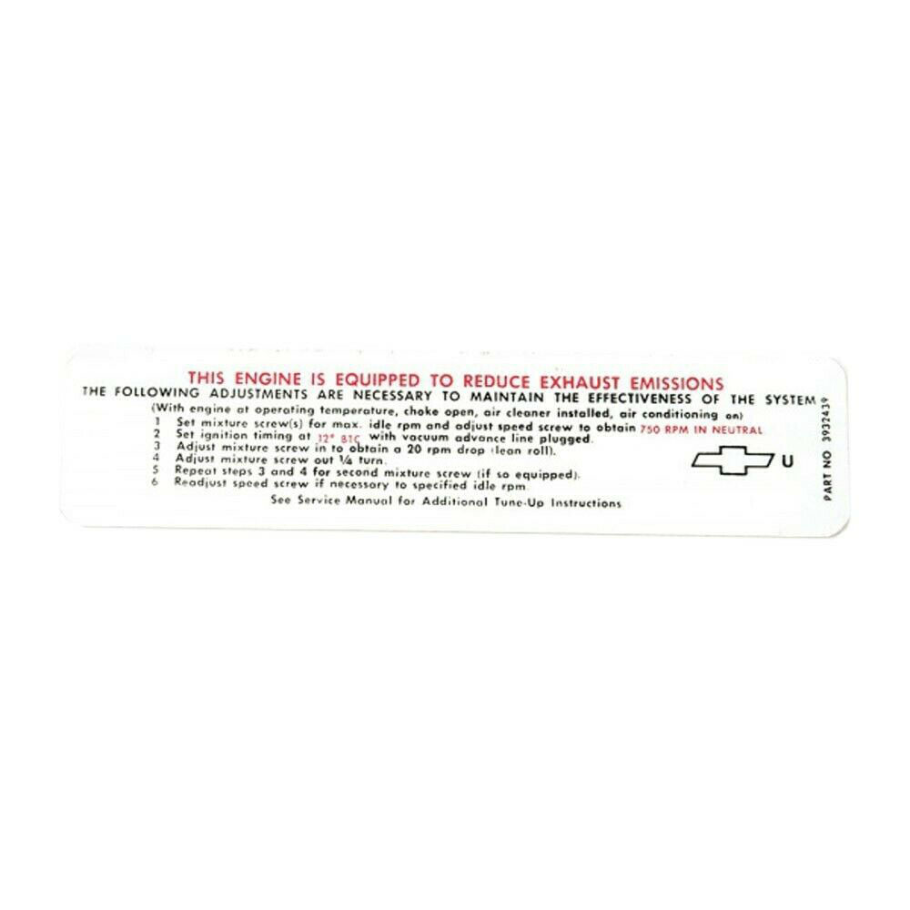 1970 Chevrolet El Camino 327-325 HP MT EMISSION DECAL (DC0582) | DC2269C