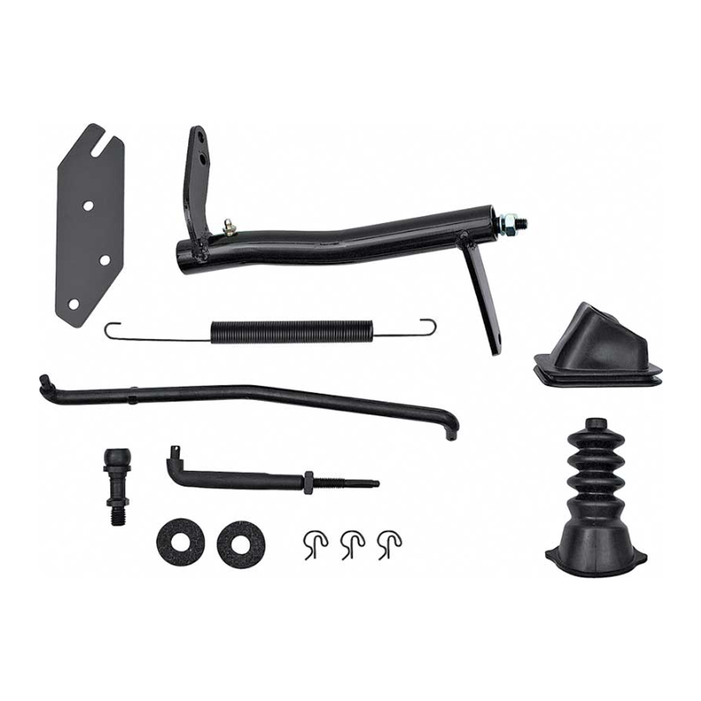 1975 Pontiac Firebird/TransAm CLUTCH LINKAGE KIT (KIT INCLUDES UPPER PUSH ROD, UPPER ROD BOOT, 3 ROD CLIPS, FRAME SIDE BRACKET, BLOCK SIDE STUD, FRAME SIDE BALL STUD, 2 BELL CRANK FELTS, LOWER PUSH ROD, RETURN SPRING, CLUTCH FORK TO BELL HOUSING RUBBER BOOT AND BELL CRANK ASSEMBLY) | MT4696F