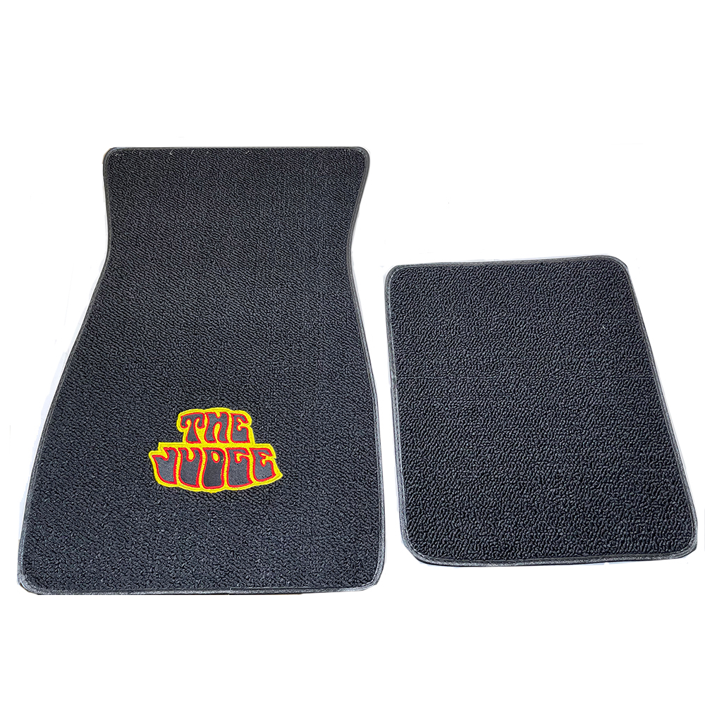 1969 Pontiac GTO/LeMans/Tempest CARPETED FLOOR MAT SET EMBROIDERED BLACK WITH JUDGE LOGO - 4 PIECE SET | IN4800G