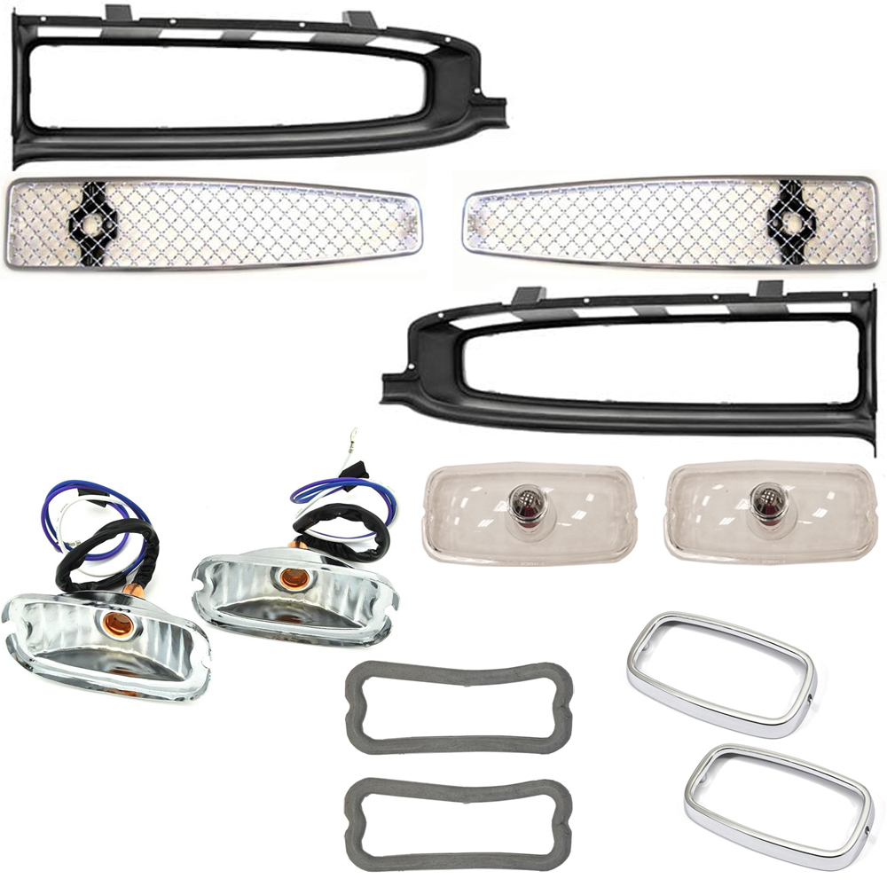 1967 Pontiac GTO/LeMans/Tempest GTO GRILLE KIT (KIT INCLUDES 2 GRILLE SURROUNDS, 2 ALUMINUM GRILLE INSERTS, 2 PLASTIC HOUSINGS, 2 CLEAR LENSES, 2 LAMP REFLECTORS WITH HARNESS, 2 BULBS, 2 GASKETS AND 2 BEZELS) | GH4934G