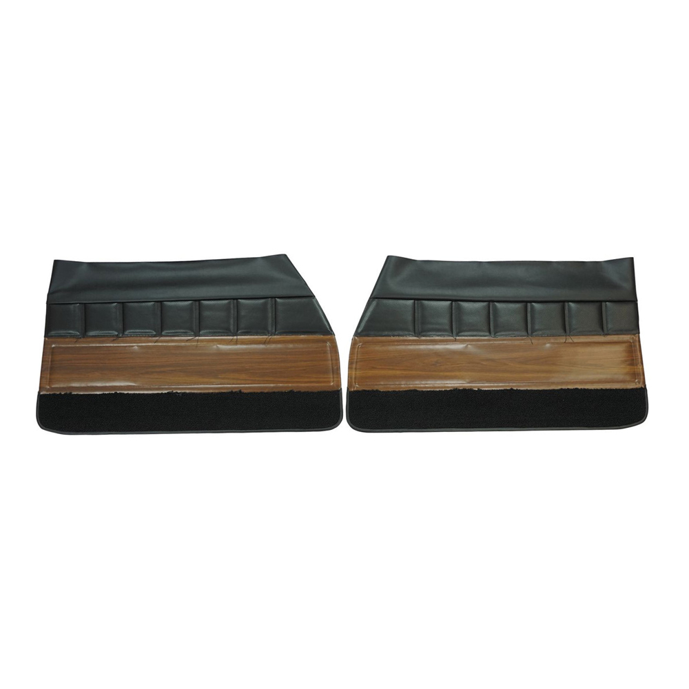 1972 Buick Skylark/GS/Regal/GN FRONT DOOR PANELS CUSTOM WITH VERTICAL PLEATS & WOODGRAIN - AVAILABLE ON BUCKET SEAT & BENCH WITH CENTER ARMREST MODELS (PUI UNASSEMBLED) BLACK - PR | IN5488S