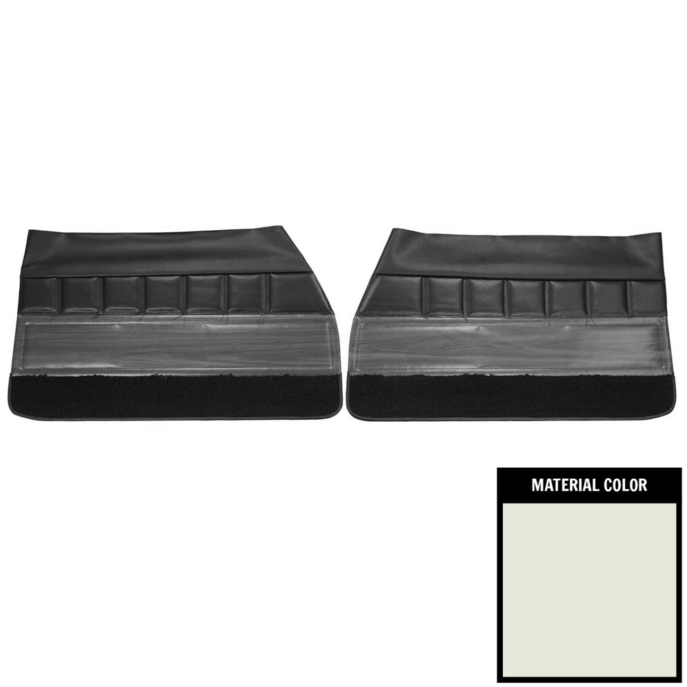 1972 Buick Skylark/GS/Regal/GN FRONT DOOR PANELS CUSTOM WITH VERTICAL PLEATS & WOODGRAIN - AVAILABLE ON BUCKET SEAT & BENCH WITH CENTER ARMREST MODELS (PUI UNASSEMBLED) WHITE *HAS BLACK CARPET* - PR | IN5490S