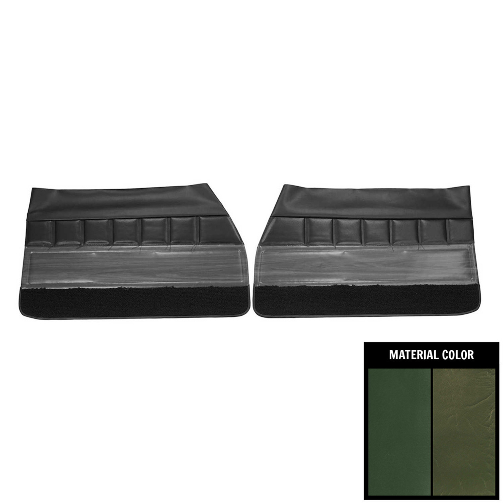 1972 Buick Skylark/GS/Regal/GN FRONT DOOR PANELS CUSTOM WITH VERTICAL PLEATS & WOODGRAIN - AVAILABLE ON BUCKET SEAT & BENCH WITH CENTER ARMREST MODELS (PUI UNASSEMBLED) SANDALWOOD *HAS DARK GREEN CARPET* - PR | IN5491S