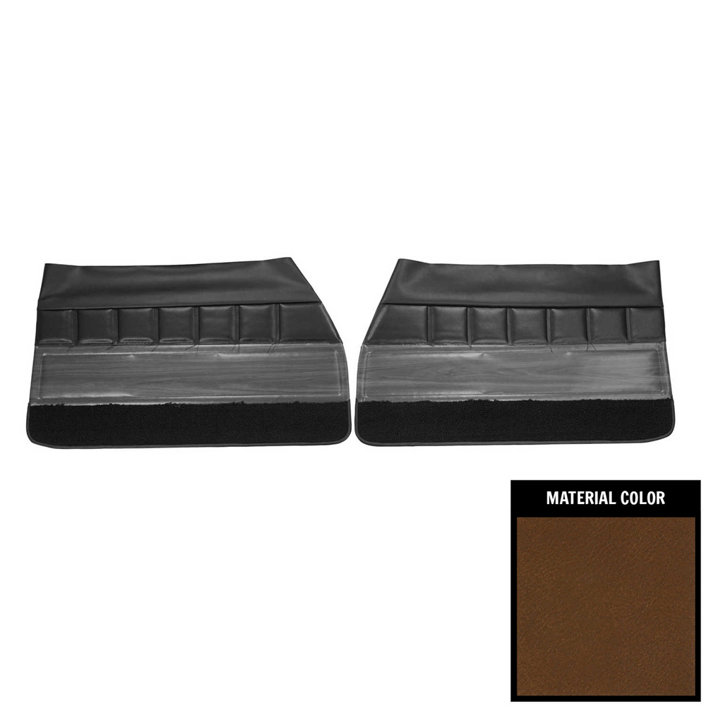 1972 Buick Skylark/GS/Regal/GN FRONT DOOR PANELS CUSTOM WITH VERTICAL PLEATS & WOODGRAIN - AVAILABLE ON BUCKET SEAT & BENCH WITH CENTER ARMREST MODELS (PUI UNASSEMBLED) DARK SADDLE - PR | IN5492S