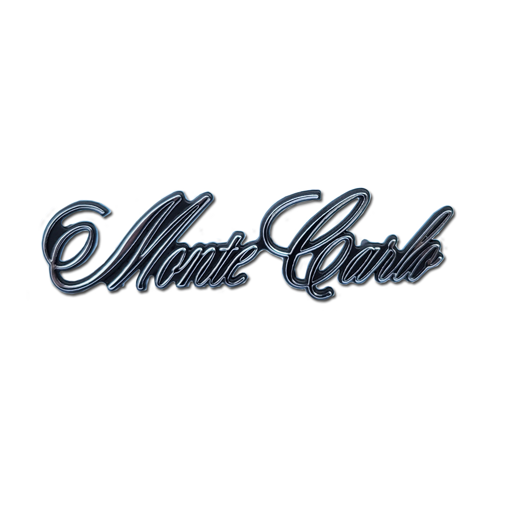 1974 Chevrolet Monte Carlo HEADER PANEL EMBLEM (MONTE CARLO SCRIPT) DOES NOT FIT 74 | EM1668M