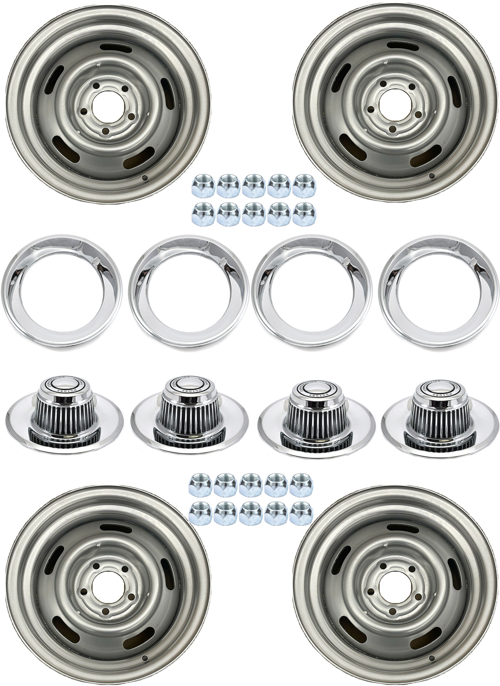 1968 Chevrolet Chevelle/Malibu 15-7 SILVER PAINTED RALLY WHEEL SET (INCLUDES 4 WHEELS, 4 