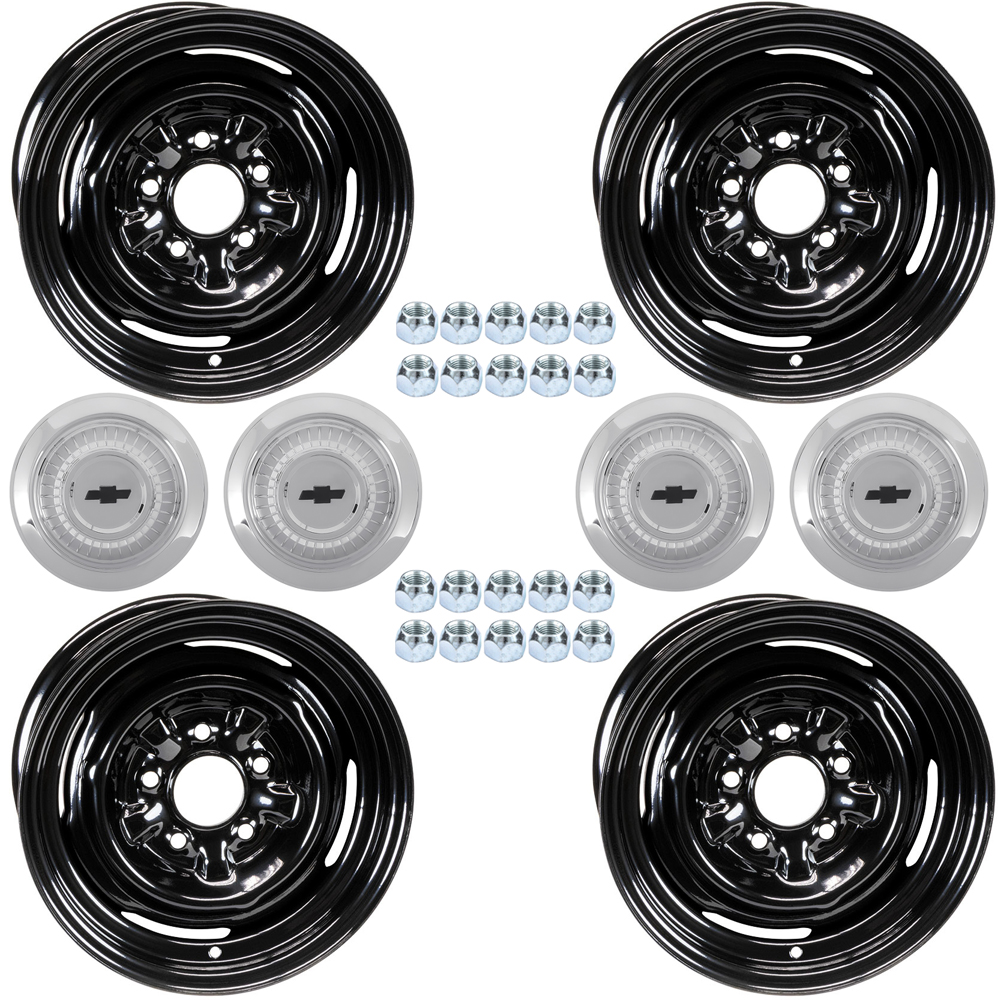 1967 Chevrolet El Camino 14-6 POVERTY WHEEL SET (INCLUDES 4 BLACK WHEELS (PAINT TO MATCH), 4 