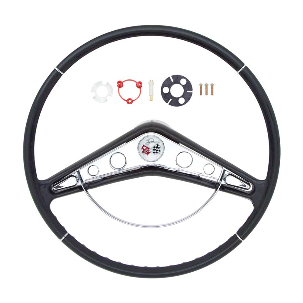 1959 Chevrolet Impala/Caprice/Bel Air STEERING WHEEL KIT - INCLUDES: NEW BLACK STEERING WHEEL, HORN RING & IMPALA EMBLEM | ST9614P