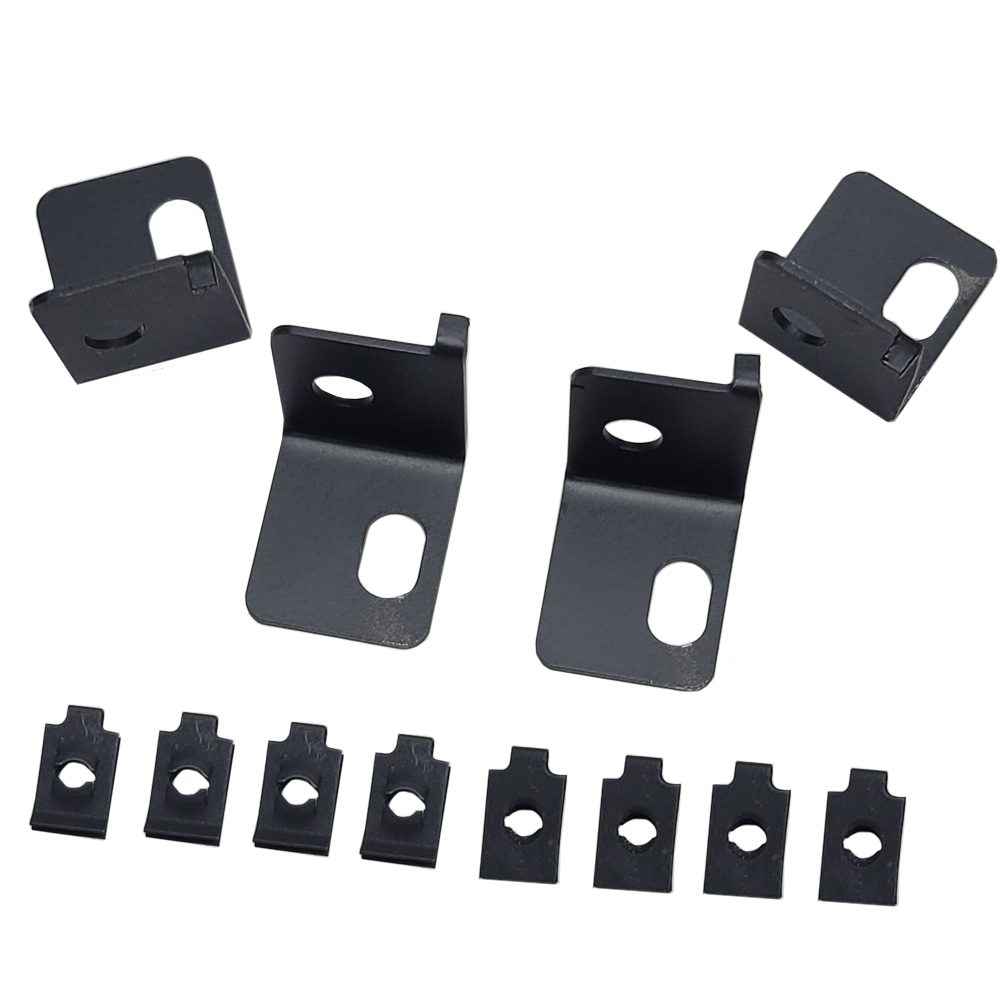 1968 Pontiac GTO/LeMans/Tempest HEADLAMP MOUNTING PANEL BRACKET SET - THESE BRACKETS ATTACH THE HEADLAMP PANEL TO THE FRONT BUMPER. THESE BRACKETS WERE USED ON HIDEAWAY AND STANDARD HEADLAMPS. SET INCLUDES 4 BRACKETS - 2 LEFT HAND (GM # 9792250) & 2 RIGHT HAND (GM # 9792249) AND 4 CLIPS. FITS GTO OR JUDGE WITH OR WITHOUT HIDEAWAY HEADLAMPS MADE IN THE USA | GH10051G