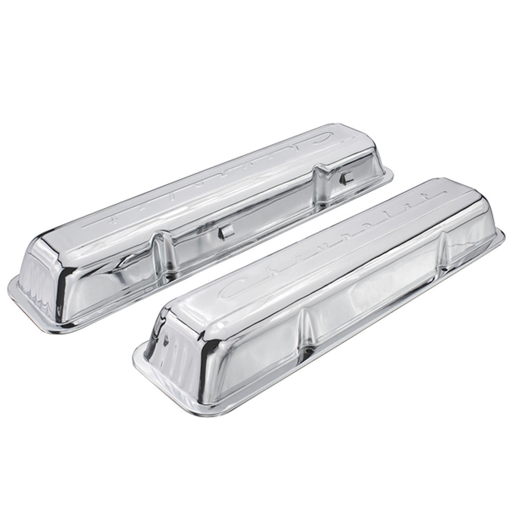 1970 Chevrolet Monte Carlo VALVE COVERS SMALL BLOCK SCRIPTED CHEVROLET, NO FILL HOLES (CHROME) - PR | EN9823Z