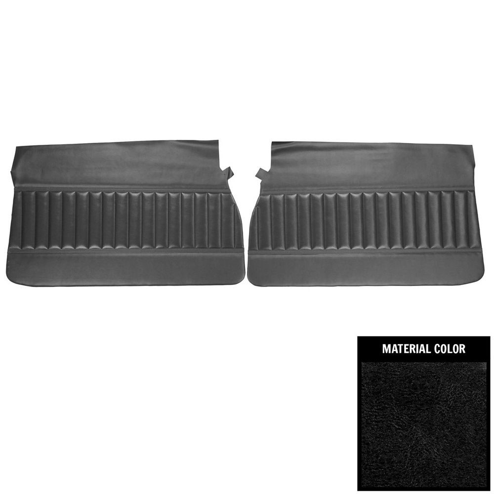 1971 Buick Skylark/GS/Regal/GN FRONT DOOR PANELS CUSTOM WITH HORIZONTAL ACCENT BANDS & VERTICAL PLEATS - FITS ALL 71 & 72 BENCH WITHOUT CENTER ARMREST MODELS ONLY (PUI UNASSEMBLED) BLACK - PR | IN9733S