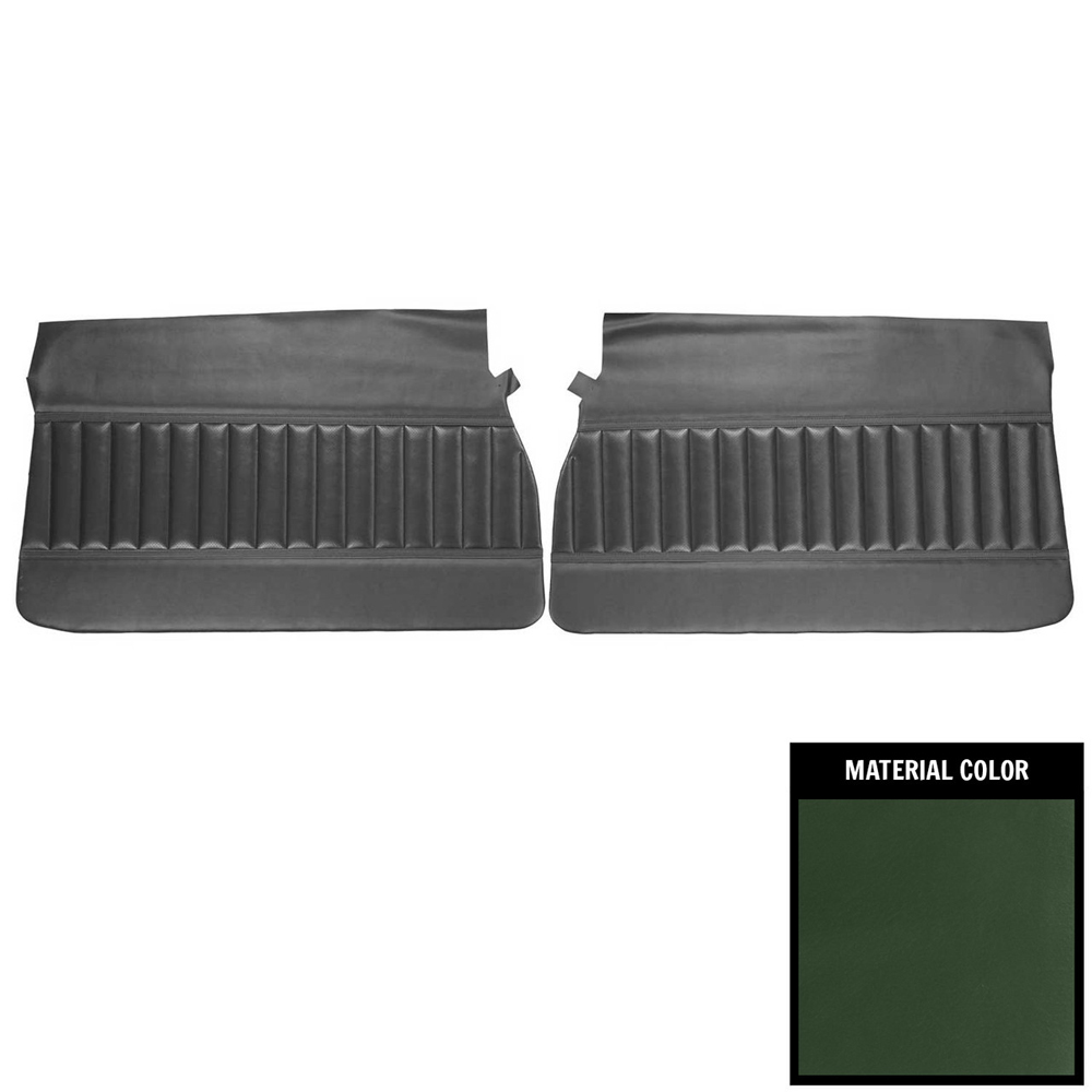 1971 Buick Skylark/GS/Regal/GN FRONT DOOR PANELS CUSTOM WITH HORIZONTAL ACCENT BANDS & VERTICAL PLEATS - FITS ALL 71 & 72 BENCH WITHOUT CENTER ARMREST MODELS ONLY (PUI UNASSEMBLED) DARK GREEN - PR | IN9734S