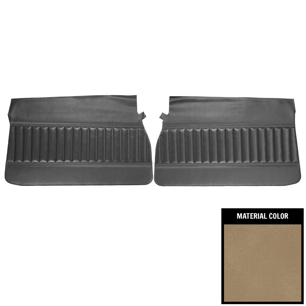 1971 Buick Skylark/GS/Regal/GN FRONT DOOR PANELS CUSTOM WITH HORIZONTAL ACCENT BANDS & VERTICAL PLEATS - FITS ALL 71 & 72 BENCH WITHOUT CENTER ARMREST MODELS ONLY (PUI UNASSEMBLED) SANDALWOOD - PR | IN9736S
