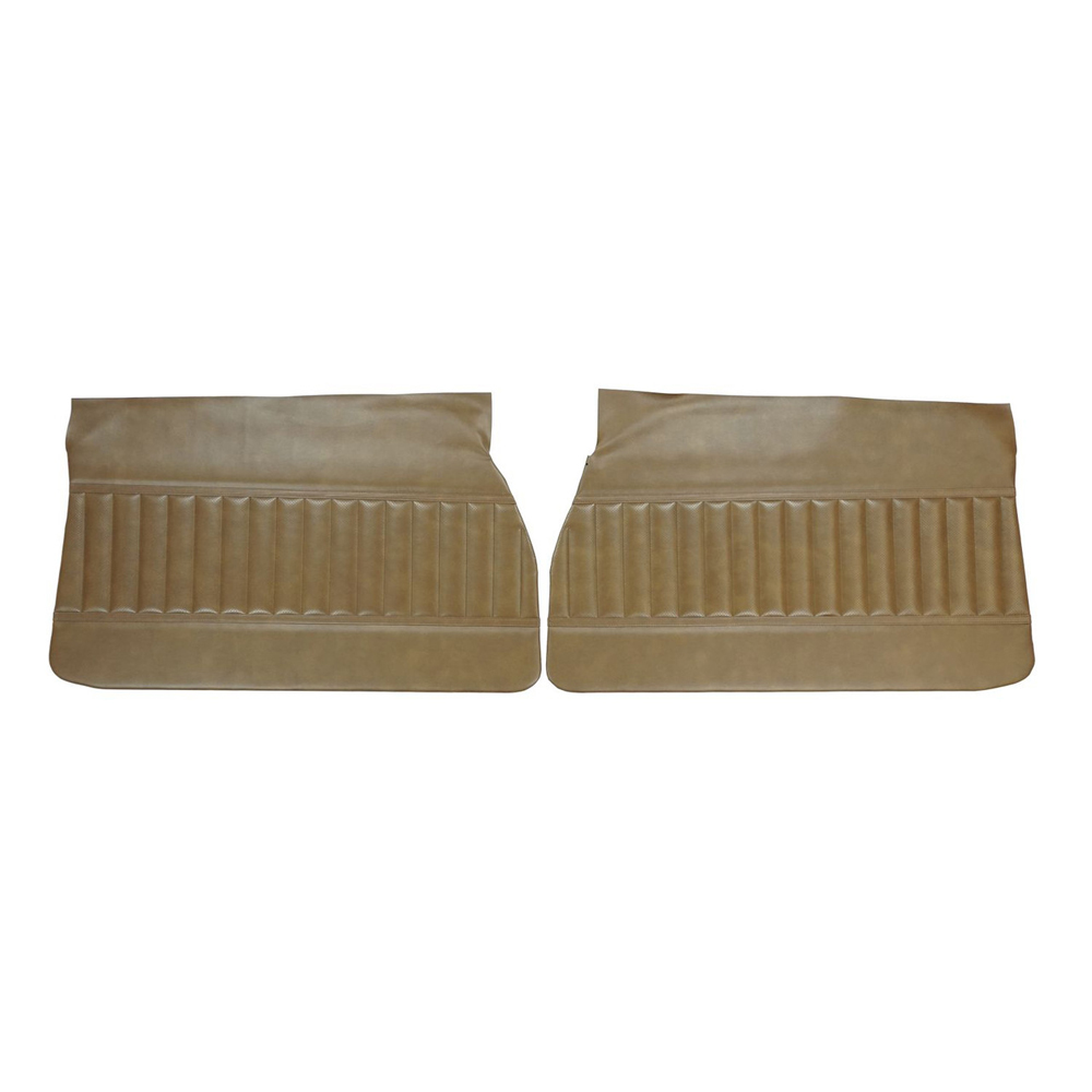 1972 Buick Skylark/GS/Regal/GN FRONT DOOR PANELS CUSTOM WITH HORIZONTAL ACCENT BANDS & VERTICAL PLEATS - FITS ALL 71 & 72 BENCH WITHOUT CENTER ARMREST MODELS ONLY (PUI UNASSEMBLED) DARK SADDLE - PR | IN9737S