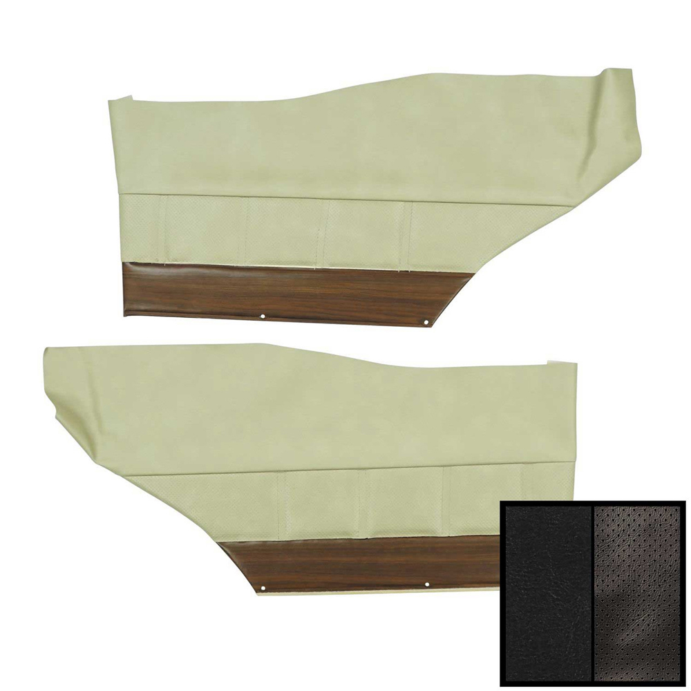 1972 Buick Skylark/GS/Regal/GN REAR QUARTER TRIM PANELS CUSTOM WITH VERTICAL PLEATS & WOODGRAIN - AVAILABLE ON BUCKET SEAT & BENCH WITH CENTER ARMREST MODELS (PUI UNASSEMBLED) COUPE BLACK - PR | IN9741S