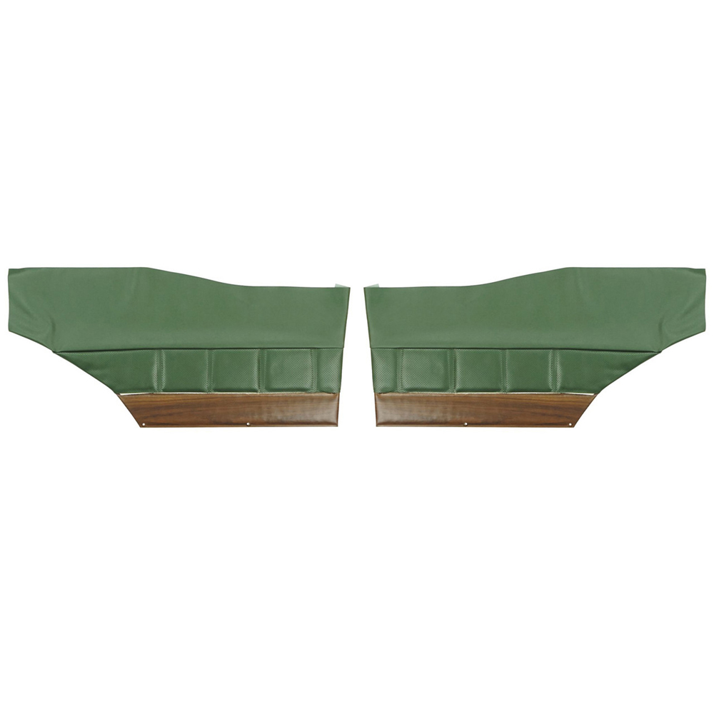 1972 Buick Skylark/GS/Regal/GN REAR QUARTER TRIM PANELS CUSTOM WITH VERTICAL PLEATS & WOODGRAIN - AVAILABLE ON BUCKET SEAT & BENCH WITH CENTER ARMREST MODELS (PUI UNASSEMBLED) COUPE DARK GREEN - PR | IN9742S