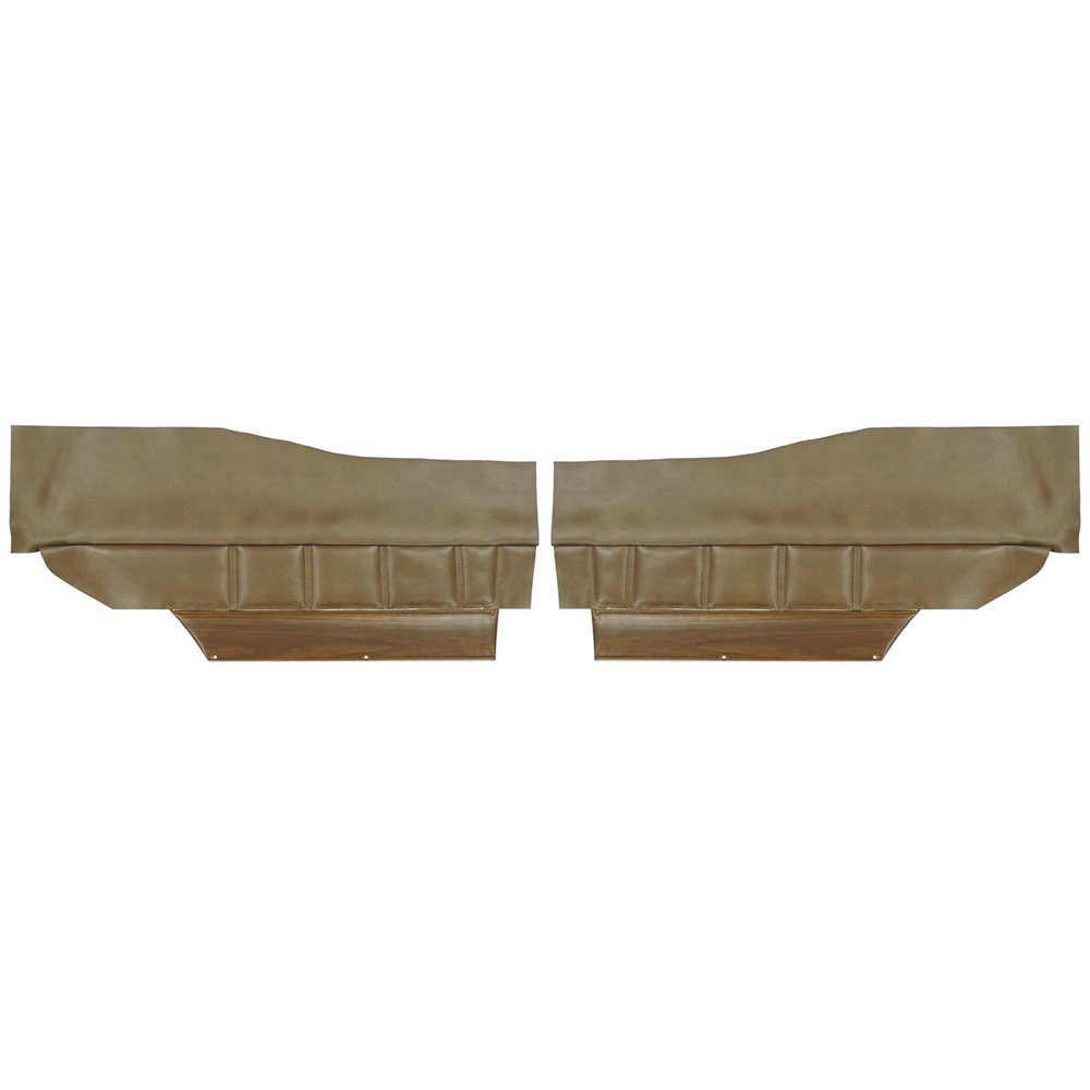 1972 Buick Skylark/GS/Regal/GN REAR QUARTER TRIM PANELS CUSTOM WITH VERTICAL PLEATS & WOODGRAIN - AVAILABLE ON BUCKET SEAT & BENCH WITH CENTER ARMREST MODELS (PUI UNASSEMBLED) COUPE DARK SADDLE - PR | IN9745S