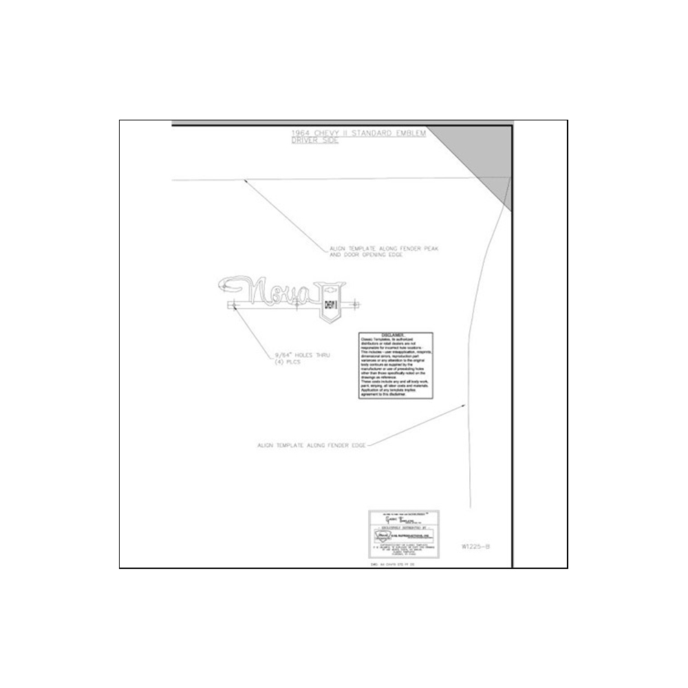 1964 Chevrolet Nova/Chevy II NOVA PLAIN QUARTER PANEL EMBLEM TEMPLATE KIT | EM9864N