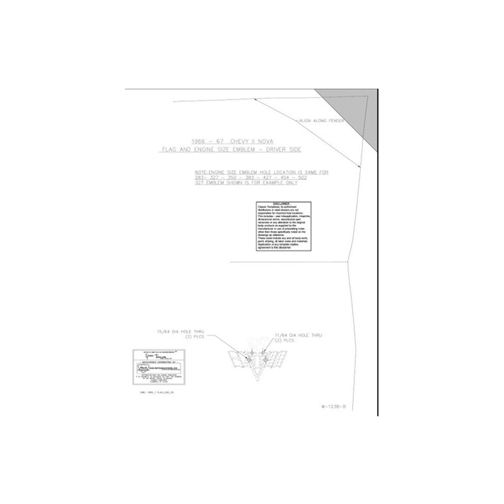 1966 Chevrolet Nova/Chevy II NOVA STANDARD V-8 FENDER FLAG ENGINE EMBLEM TEMPLATE KIT | EM9872N