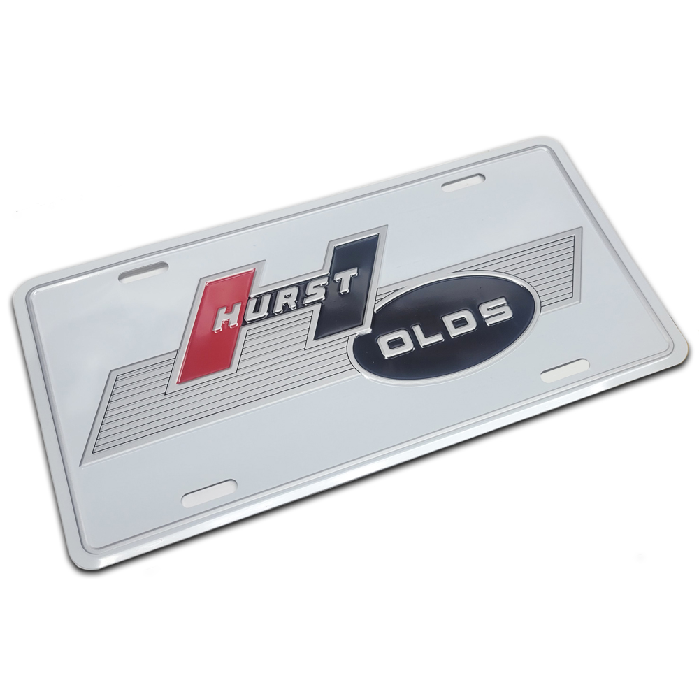 1968 Oldsmobile Cutlass/442/F85 ACCESSORY LICENSE PLATE (HURST OLDS - WHITE BACKGROUND) | BK9763T