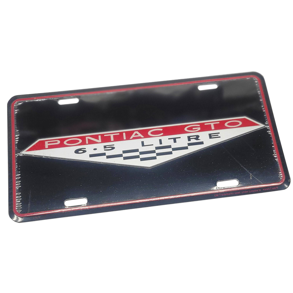 1977 Pontiac GTO/LeMans/Tempest ACCESSORY LICENSE PLATE (BLACK BACKGROUND WITH RED OUTLINE & 6.5 LITRE EMBLEM) | BK10112G