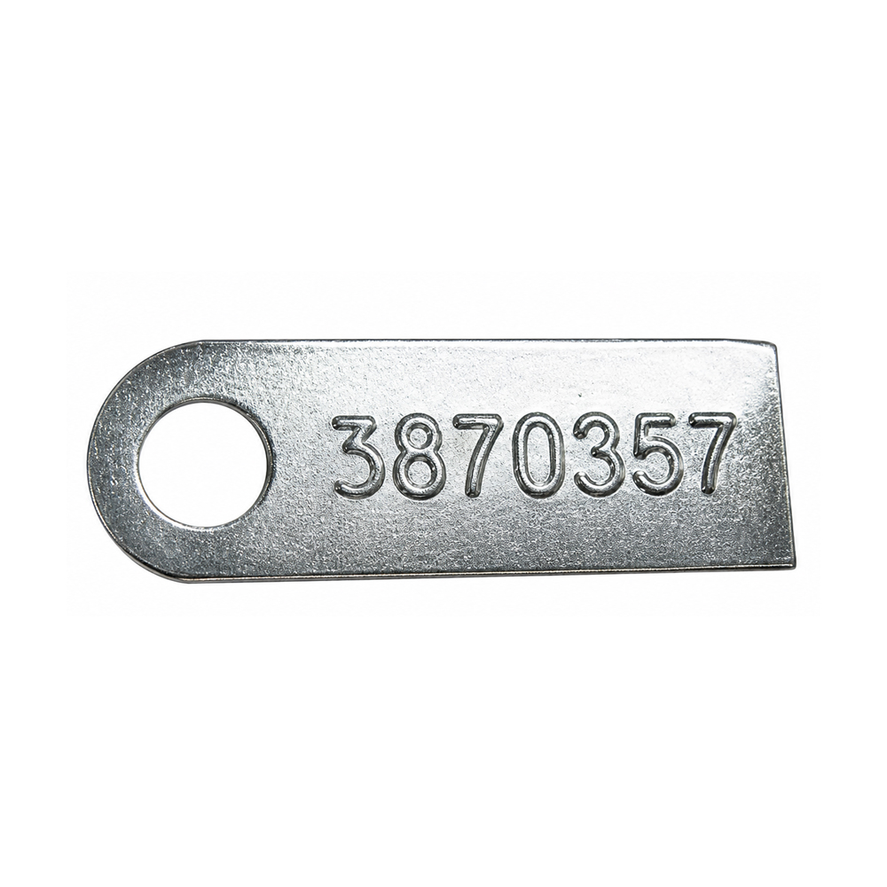 1966 Chevrolet Chevelle/Malibu MANUAL TRANSMISSION TAG (3870357) - FOR L34/L35/L79 EQUIPPED WITH AN M-20.  THE PART NUMBER IS STAMPED FROM THE BACKSIDE; THE RAISED ID NUMBER ON THE FRONT READS 3870357 | MT9991V