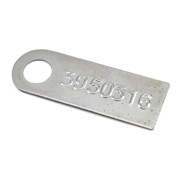 1969 Chevrolet Chevelle/Malibu MANUAL TRANSMISSION TAG (3950316) - FOR MODELS EQUIPPED WITH AN M-21.  THE PART NUMBER IS STAMPED FROM THE BACKSIDE; THE RAISED ID NUMBER ON THE FRONT READS 3950316 | MT6447Z