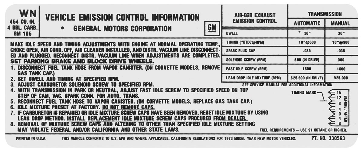 1973 Chevrolet Monte Carlo 454 4V AT/MT EMISSIONS | DC1514M