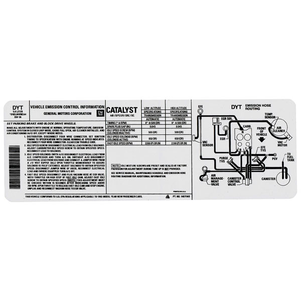 1980 Chevrolet Monte Carlo 305 AT EMISSION HOSE ROUTING DECAL | DC1541M