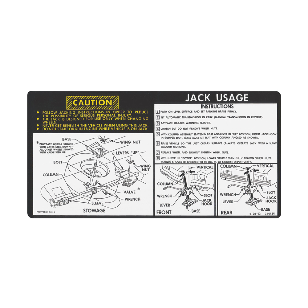 1974 Chevrolet Monte Carlo JACK INSTRUCTION REGULAR SPARE DC0354 | DC1558M