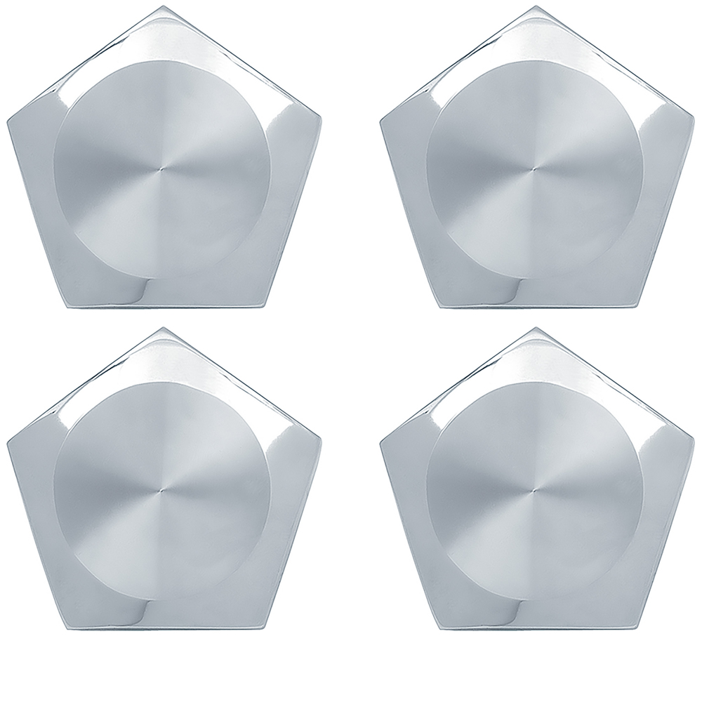1971 Pontiac GTO/LeMans/Tempest CENTER CAPS REPRODUCTION SNAP ON STYLE (PLAIN) - SET OF 4 - PENTAGON SHAPED CENTER CAPS. CHROME PLATED WITH A BRUSHED FINISH. THESE CAPS SNAP ON LIKE ORIGINAL. THE GM PART NUMBER THESE REPLACE IS 9791068 | WT7090Z
