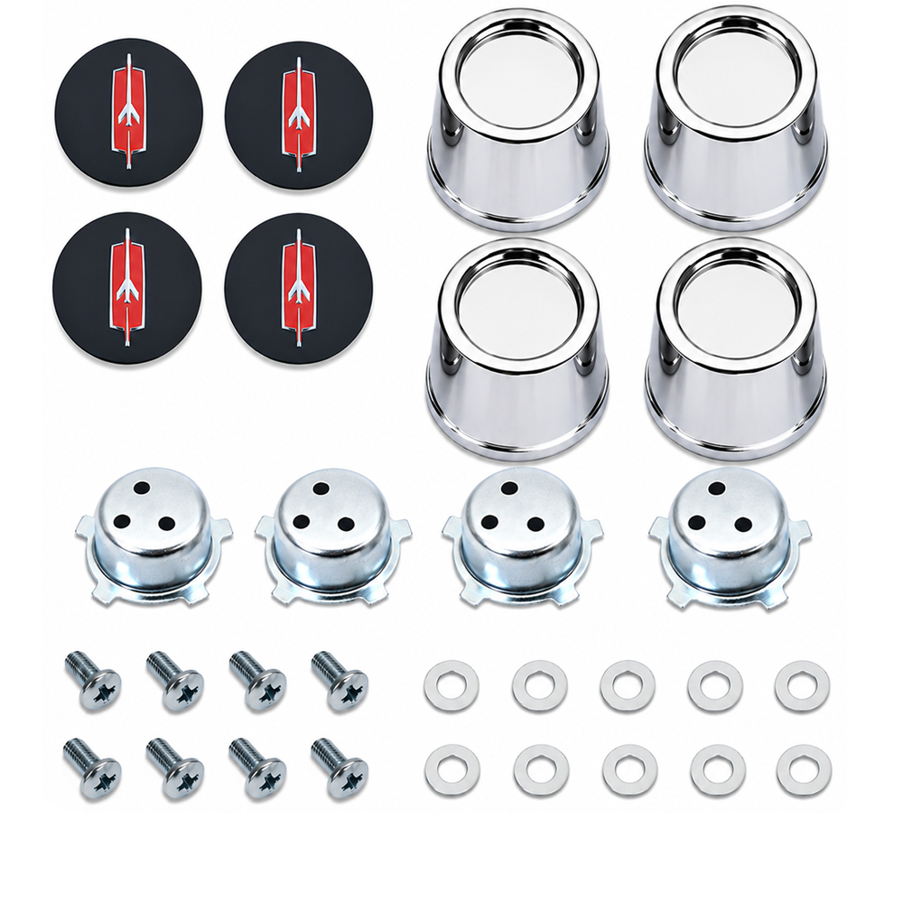 1964 Oldsmobile Cutlass/442/F85 SSI CENTER CAP SET INCLUDES 4 CAPS, 4 ROCKET EMBLEMS, AND 4 RETAINERS, CORRECT DEEP STYLE CENTER FOR EMBLEM - SET | WT10514T