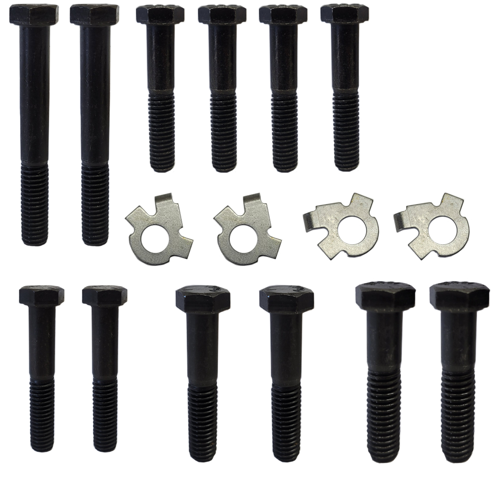 1968 Pontiac Firebird/TransAm RAM AIR LONG BRANCH EXHAUST MANIFOLD BOLT KIT - FOR LONG BRANCH EXHAUST MANIFOLDS WITH 400 OR 428 RAM AIR AND HO MOTOR. KITS CONSISTS OF 12 BOLTS IN THE PROPER LENGTH AND 4 LOCK TABS | EX11238F