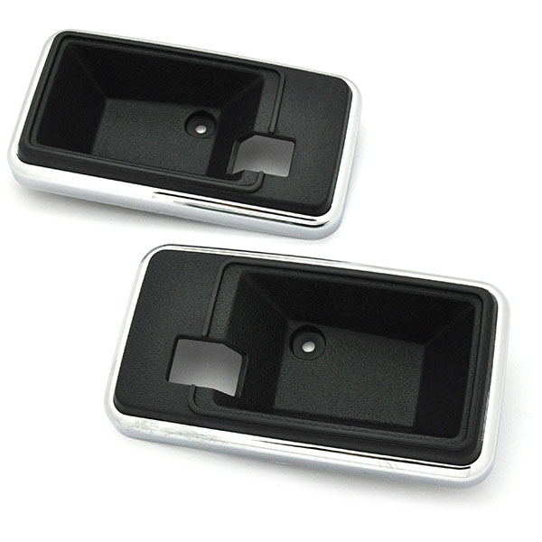 1976 Pontiac Grand Prix 69-UP STANDARD DOOR HANDLE ESCUTCHEON (THICK CHROME EDGE) BLACK - PAIR (76-77 ASTRE / 76-79 VENTURA / 76-80 SUNBIRD) | IN12339F