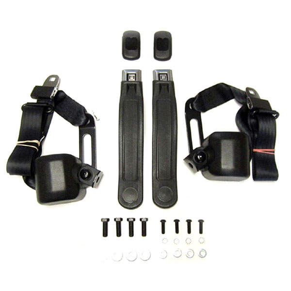 1969 Buick Skylark/GS/Regal/GN 3-POINT RETRACTABLE STYLE FRONT SEAT BELTS WITH GM PUSH BUTTON FOR BUCKET SEATS (BLACK) - PR | IN12428A