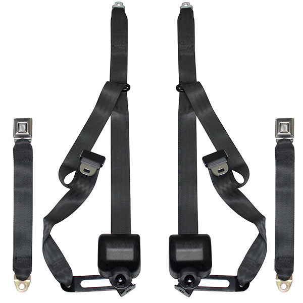 1971 Pontiac Grand Prix 69-UP 3-POINT RETRACTABLE STYLE FRONT SEAT BELTS WITH STARBURST PUSH BUTTON FOR BENCH SEAT (BLACK) - PR - GRAND PRIX | IN12431A